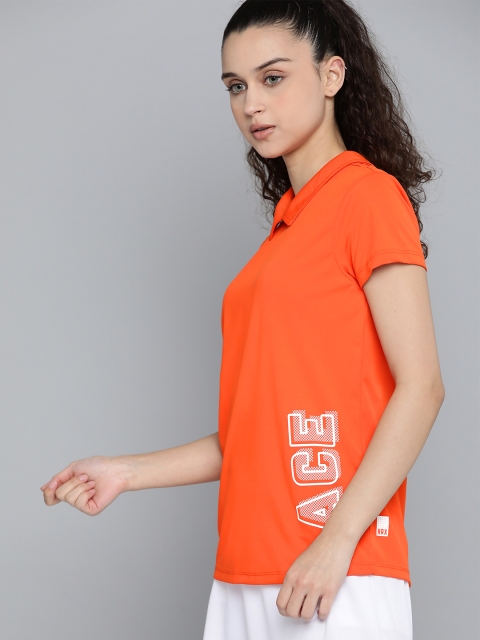 

HRX By Hrithik Roshan Women Orangeade Typographic Rapid-Dry Anti-Static Antimicrobial Racketsport Tshirt, Orange