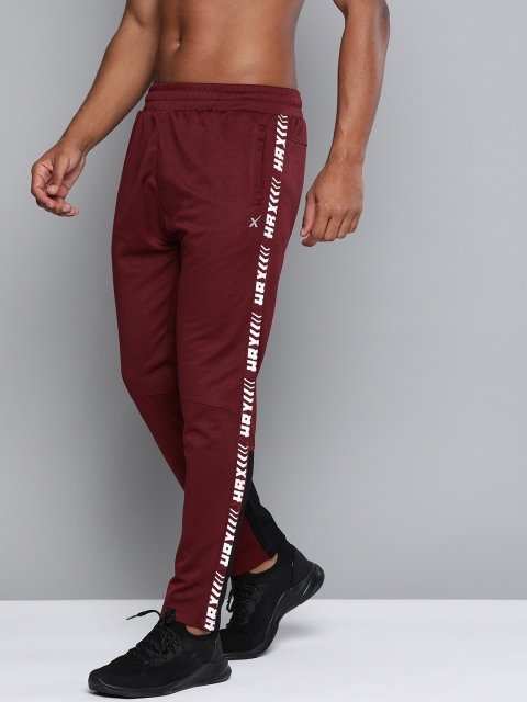 

HRX By Hrithik Roshan Men Jet Black Colourblock Slim Fit Rapid-Dry Antimicrobial Training Track Pants, Maroon