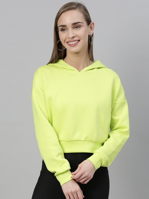 

ONLY Women Fluorescent Green Solid Hooded Sweatshirt