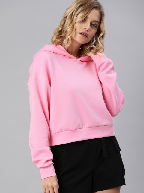 

ONLY Women Pink Solid Hooded Sweatshirt