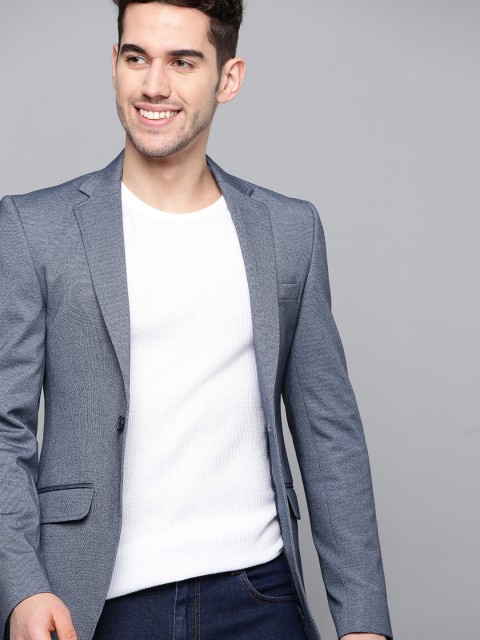 

Mast & Harbour Men Blue Self Design Single-Breasted Smart Casual Blazer