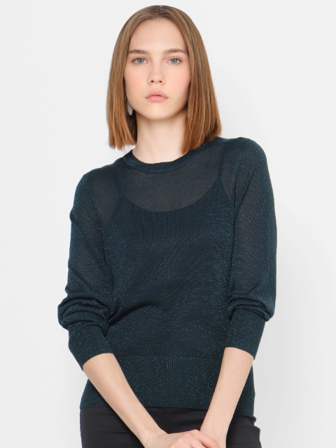 

ONLY Women Green Solid Shimmer Pullover Sweater