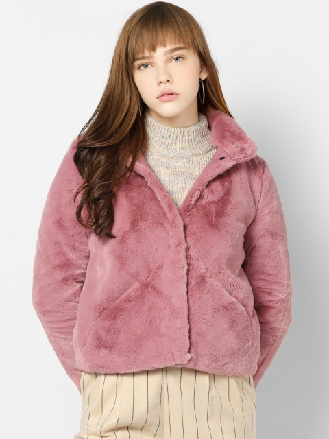 

ONLY Women Pink Solid Faux Fur Tailored Jacket