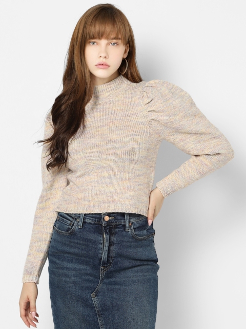 

ONLY Women Purple & Beige Self Design Pullover Sweater