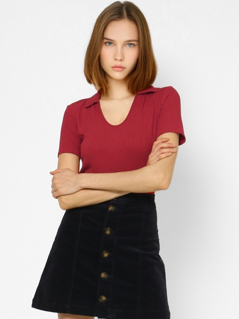 

ONLY Women Red Solid Polo Collar T-shirt