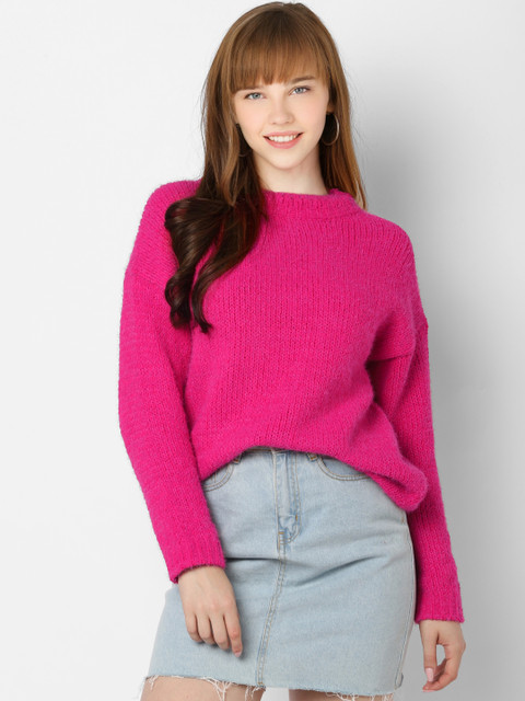 

ONLY Women Pink Cable Knitted Design Pullover Sweater