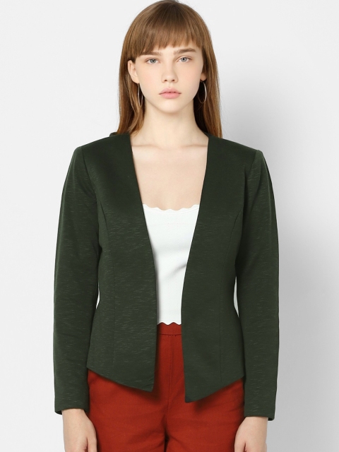 

ONLY Women Olive Green Solid Regular Fit Open-Front Casual Blazer