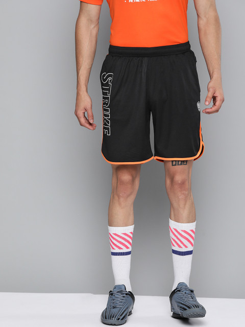 

HRX By Hrithik Roshan Men Jet Black Typographic Regular Fit Mid-Rise Rapid-Dry Football Shorts