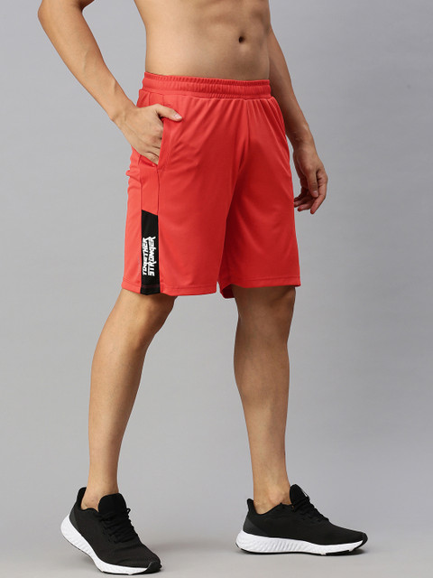 

HRX By Hrithik Roshan Men High Risk Red & Jet Black Colourblock Regular Fit Mid-Rise Rapid-Dry Football Shorts