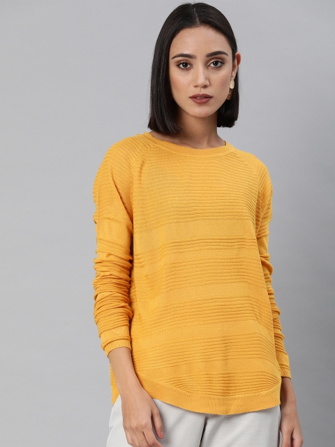 

ONLY Women Yellow Ribbed Pullover Sweater
