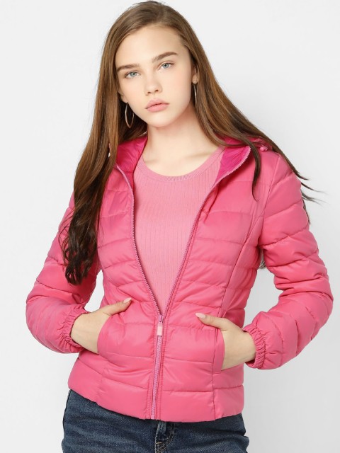 

ONLY Women Pink Solid Hooded Padded Jacket