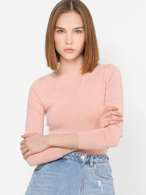 

ONLY Women Pink Solid Pullover Sweater