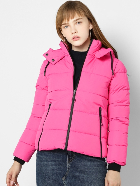 

ONLY Women Pink Solid Hooded Puffer Jacket