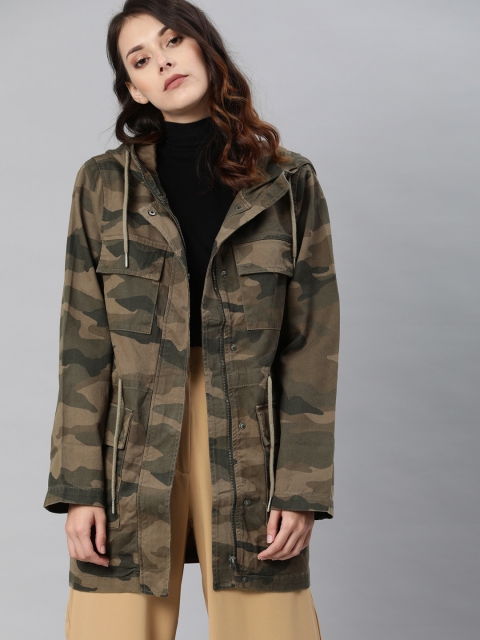 

ONLY Women Olive Green Printed Open Front Jacket