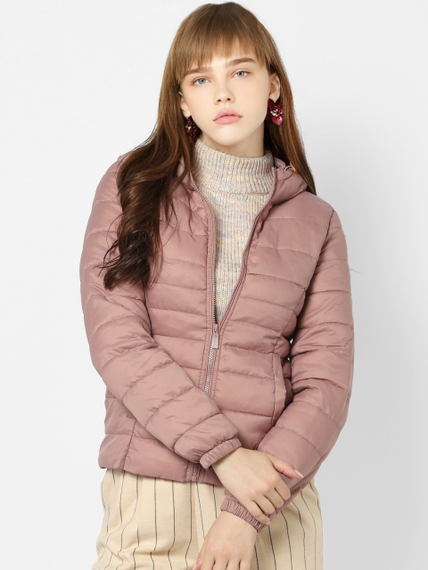 

ONLY Women Pink Solid Hooded Padded Jacket