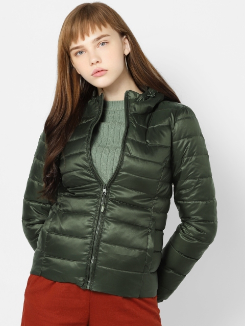

ONLY Women Green Solid Hooded Puffer Jacket