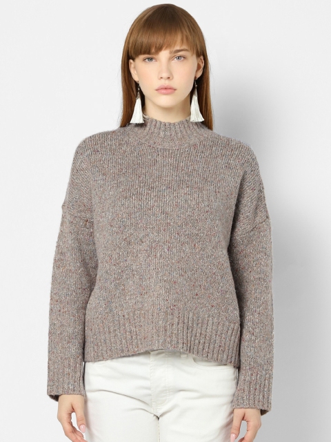 

ONLY Women Grey Speckled Self Design Pullover Sweater