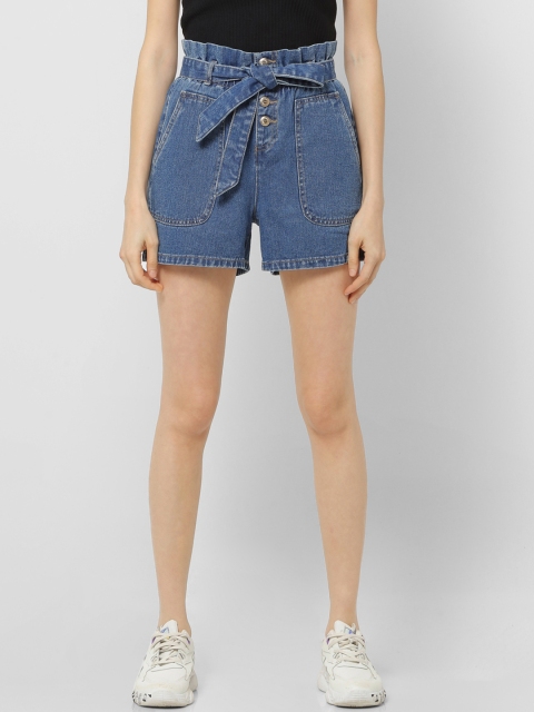 

ONLY Women Blue Solid Regular Fit Denim Shorts