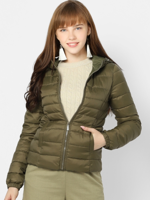 

ONLY Women Olive Green Solid Hooded Puffer Jacket