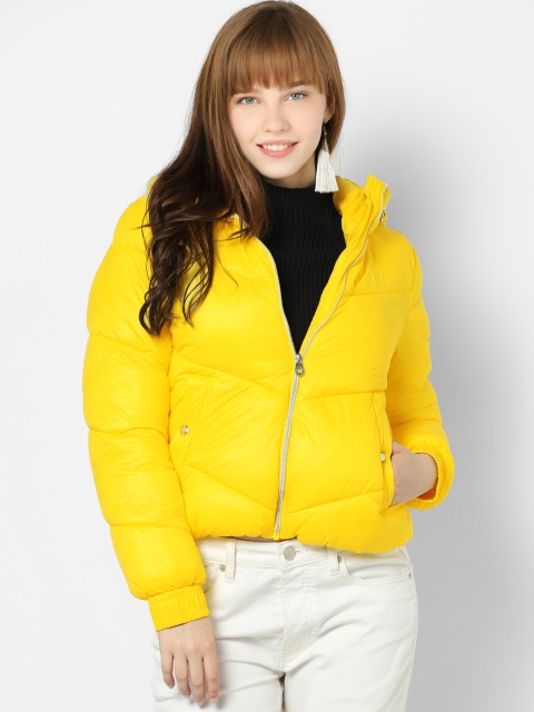

ONLY Women Yellow Solid Hooded Puffer Jacket