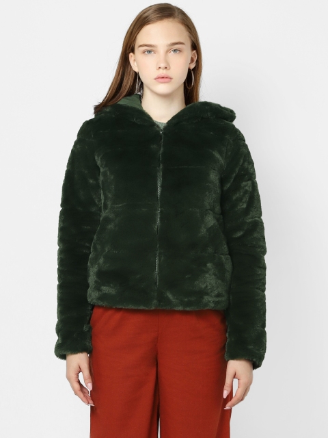 

ONLY Women Teal Green Solid Tailored Faux fur Jacket