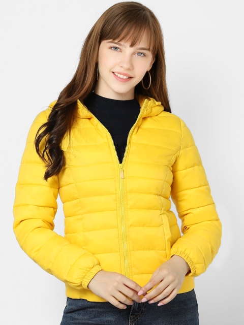 

ONLY Women Yellow Solid Hooded Puffer Jacket