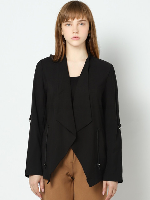 

ONLY Women Solid Regular Fit Open-Front Casual Blazer with Waist Toggle, Black
