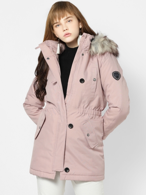 

ONLY Women Pink Solid Longline Parka Jacket