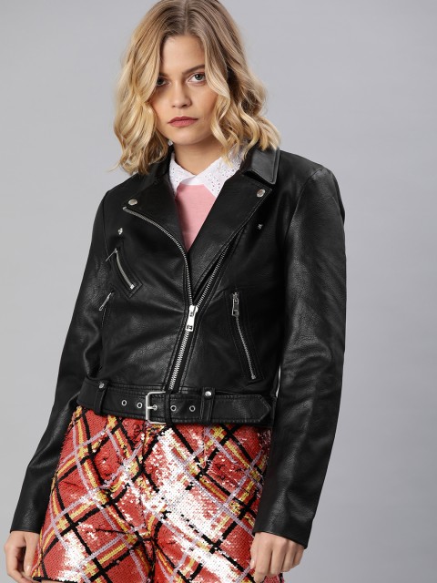 

ONLY Women Black Solid Biker Jacket