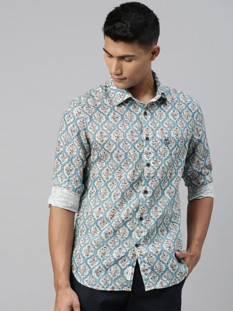 

U.S. Polo Assn. Men Blue Tailored Fit Printed Casual Linen Shirt