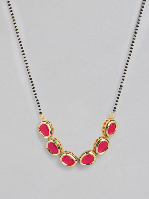 

justpeachy Gold-Plated & Red Kundan Studded Mangalsutra