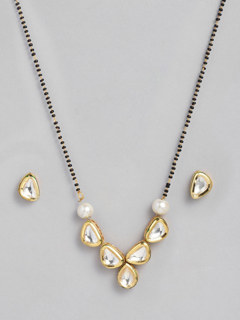 

justpeachy Gold-Plated & Black Kundan Studded Mangalsutra & Earrings Set