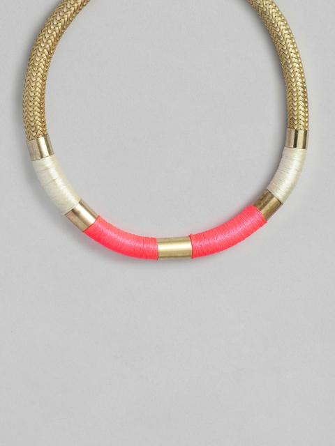

justpeachy Women Gold-Toned & Pink Embellished Statement Choker Necklace