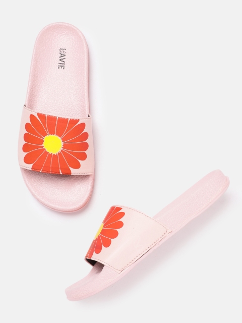 

Lavie Women Pink & Coral Orange Floral Print Sliders