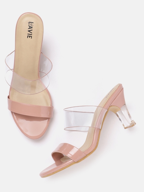 

Lavie Women Peach-Coloured & Transparent Colourblocked Block Heels