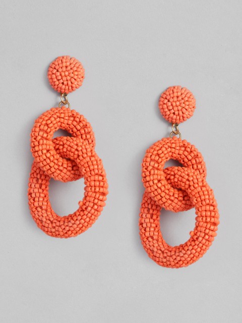 

justpeachy Orange Gold-Plated Geometric Drop Earrings