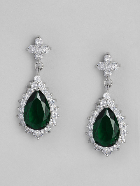 

justpeachy Green Silver-Plated Cubic Zirconia Studded Teardrop Shaped Earrings