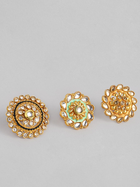 

justpeachy Set of 3 Gold-Toned Stone Studded Adjustable Finger Rings