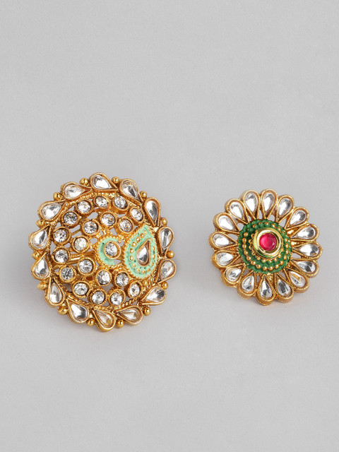 

justpeachy Set of 2 Gold-Toned Stone Studded Adjustable Finger Rings