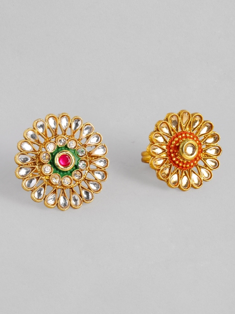 

justpeachy Set of 2 Gold-Toned Stone Studded Adjustable Finger Rings