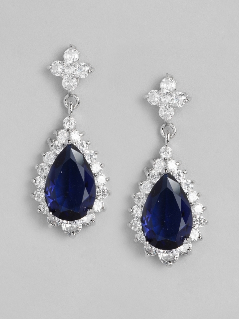 

justpeachy Blue & Silver Plated Blue Cz Stone Contemporary Drop Earrings