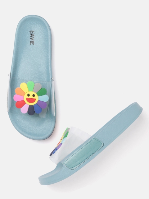 

Lavie Women Transparent Colourful Smiley Floral Applique Open Toe Flats