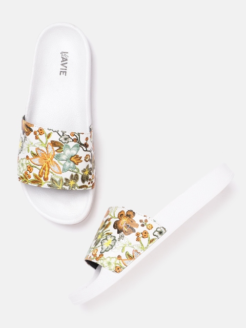 

Lavie Women White & Orange Floral Print Open Toe Flats