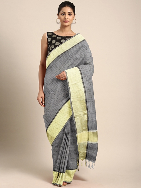 

KALINI Charcoal Grey Self-Checked Chanderi Saree