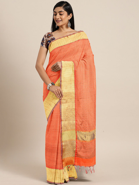 

KALINI Orange Woven Design Chanderi Saree