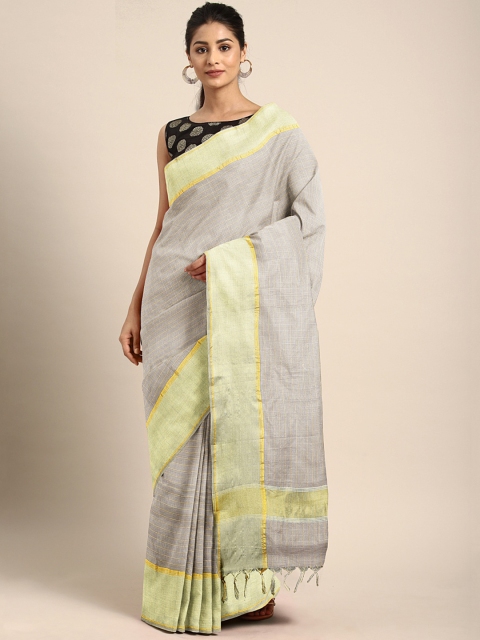 

KALINI Grey & Gold-Toned Checked Chanderi Saree