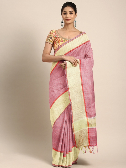

KALINI Red & Pink Checked Chanderi Saree