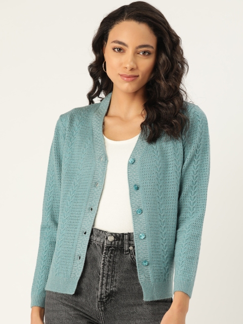 

Duke Women Acrylic Sea Green Open Knit Cardigan
