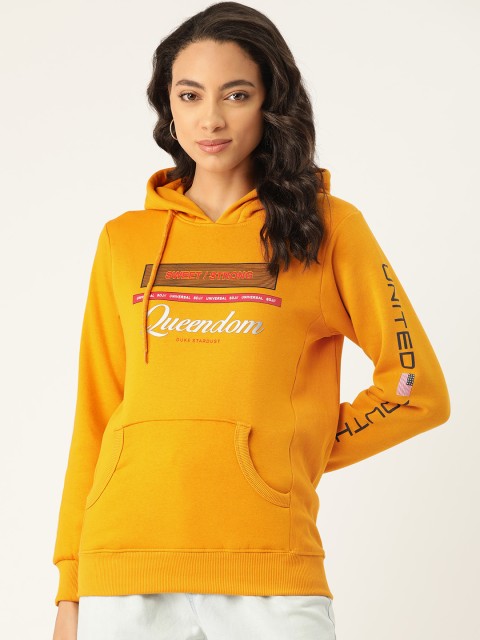 

Duke Women Mustard Yellow Printed Hooded Sweatshirt