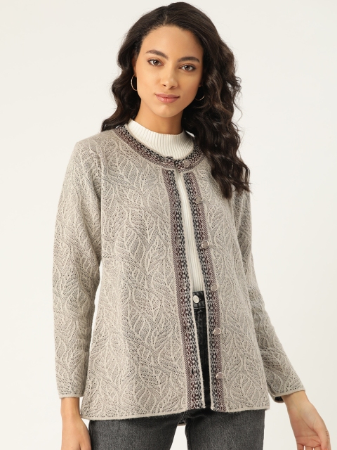 

Duke Women Acrylic Grey Self Design Cardigan